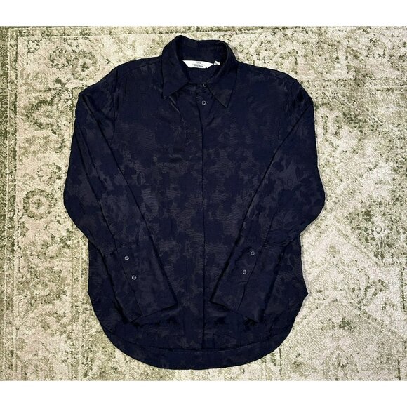 & Other Stories Navy Floral Jacquard Button Down Top Size 2 NWOT - Picture 3 of 12